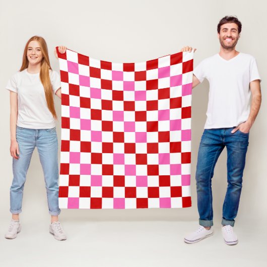 Rood Wit Roze Geruit Patroonontwerp Fleece Deken (In situ)