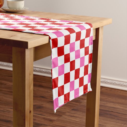 Rood Wit Roze Geruit Patroonontwerp  Korte Tafelloper (Voorbeeld)