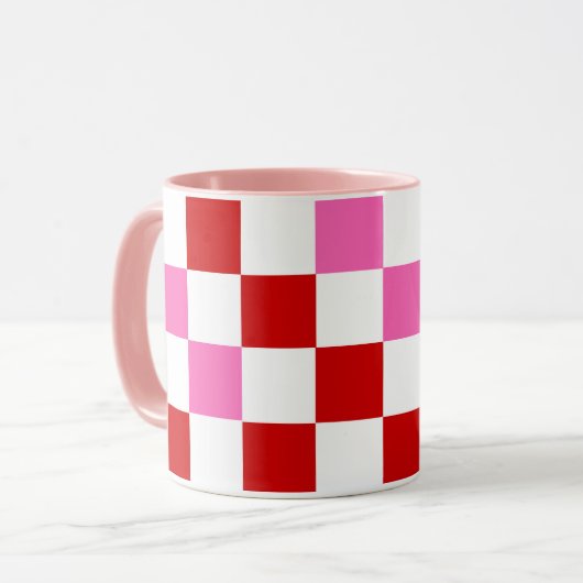 Rood Wit Roze Geruit Patroonontwerp Mok (Voorkant links)
