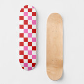 Rood Wit Roze Geruit Patroonontwerp Persoonlijk Skateboard (Voorkant)