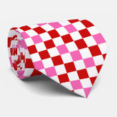 Rood Wit Roze Geruit Patroonontwerp  Stropdas (Opgerold)