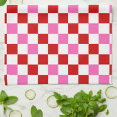 Rood Wit Roze Geruit Patroonontwerp Theedoek (Gevouwen)