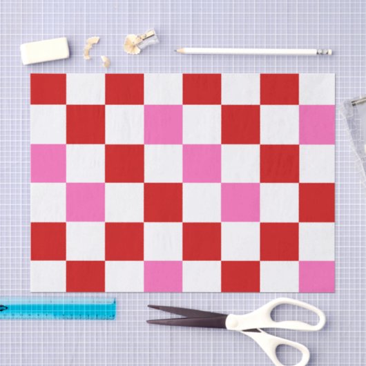 Rood Wit Roze Geruit Patroonontwerp Tissuepapier (Craft)
