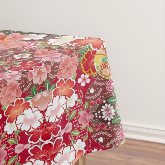 Rood Wit Roze Japans Bloemen Katoen Dineren Tafelkleed (Voorbeeld)