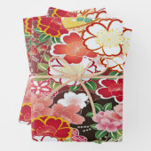 Rood Wit Roze Japans Kimono Bloemen Decoupage Inpakpapier Vel (In situ)