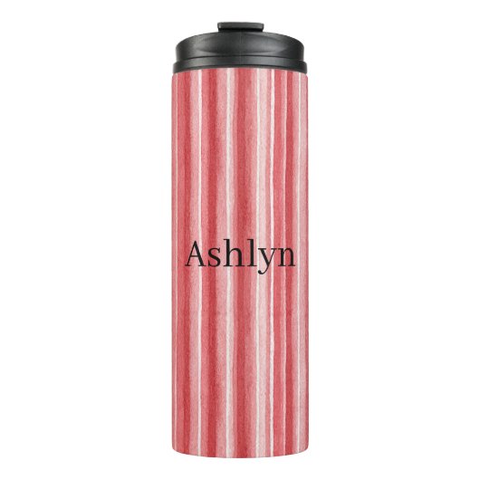 Rood Wit Roze Roze Strepen Thermosbeker (Voorkant)