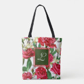 Rood Wit Rozen Bloemen Monogram Aangepast Tote Bag (Achterkant)
