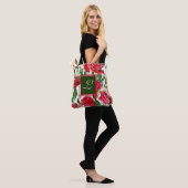 Rood Wit Rozen Bloemen Monogram Aangepast Tote Bag (Op model)