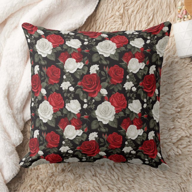 Rood Wit rozen bloemen patroon Kussen (Deken)