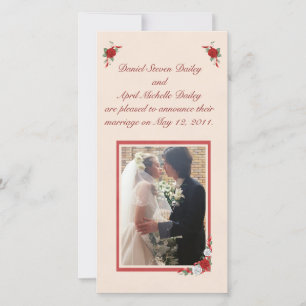 Rood & Wit Rozen Bruiloft Aankondiging Fotokaart