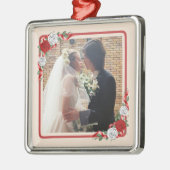 Rood & Wit Rozen Bruiloft Foto Ornament (Links)