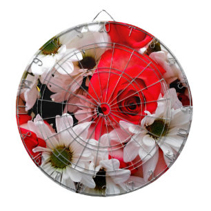 Rood-wit-Rozen-Daisies-Bouquet-DART BOARD Dartbord