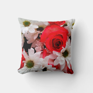 Rood-wit, Rozen en Daisies Bouquet-Sq Pillow Kussen