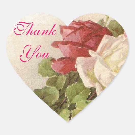 Rood & Wit Rozen Groene bladeren Dank u Seal Hart Sticker (Voorkant)