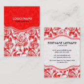 Rood & Wit  Rozen Patroon-Gepersonaliseerd Visitekaartje (Voorkant / Achterkant)