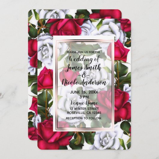 Rood & Wit Rozen Shabby Chic Glam Bruiloft Kaart (Voorkant / Achterkant)