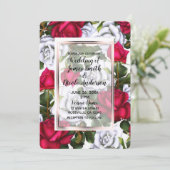 Rood & Wit Rozen Shabby Chic Glam Bruiloft Kaart (Staand voorkant)