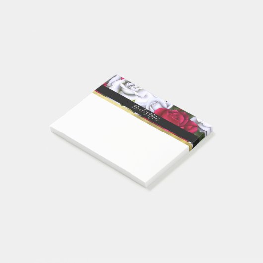 Rood & Wit Rozen Shabby Chic Modern Gepersonalisee Post-it® Notes (Schuin)