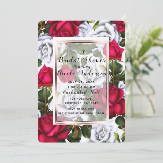 Rood & Wit Rozen Shabby Chic Rustiek Vrijgezellenf Kaart (Staand voorkant)