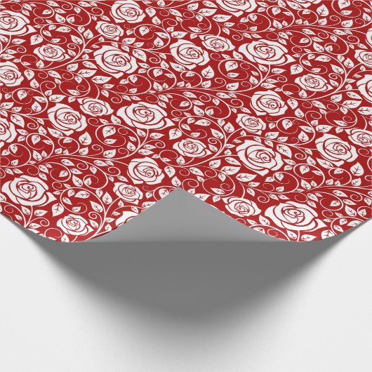 Rood Wit Rozenpatroon Valentijn Cadeaupapier (Hoek)