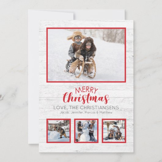 Rood Wit Rustiek Hout Foto Kerstmis (Voorkant)