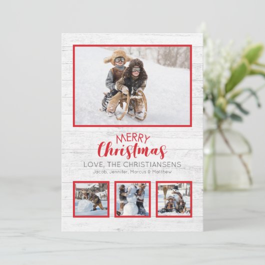 Rood Wit Rustiek Hout Foto Kerstmis (Staand voorkant)