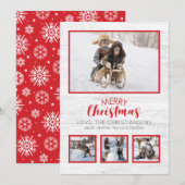 Rood Wit Rustiek Hout Foto Kerstmis (Voorkant / Achterkant)