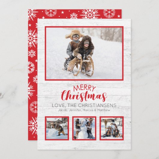 Rood Wit Rustiek Hout Foto Kerstmis (Voorkant / Achterkant)