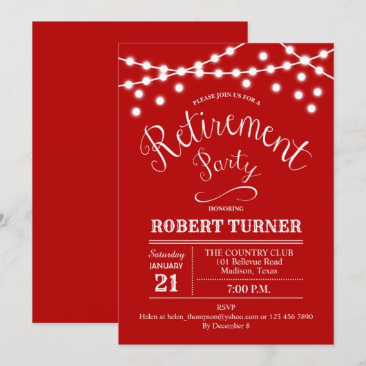 Rood Wit Rustiek Pensioen Party Uitnodiging (Voorkant / Achterkant)