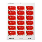 Rood Wit Rustiek Sneeuwvlok Kerstlabel Etiket (Full Sheet)