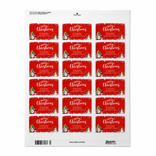Rood Wit Rustiek Sneeuwvlok Kerstlabel Etiket (Full Sheet)
