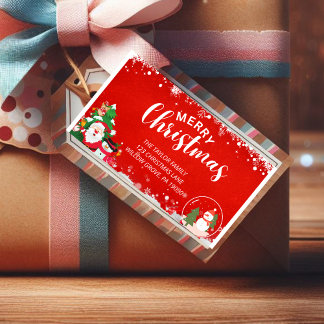 Rood Wit Rustiek Sneeuwvlok Kerstlabel Etiket