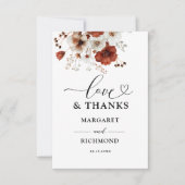 Rood & Wit Rustieke Bloemen Huwelijk Dank u Kaarte Bedankkaart (Voorkant)