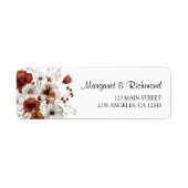Rood & Wit Rustieke Bloemen Trouwadres Etiket (Voorkant)
