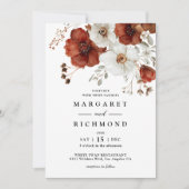 Rood & Wit Rustieke Waterverf Bloemen Huwelijk Kaart (Voorkant)