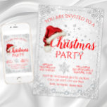 Rood Wit Santa Hat Sneeuwvlok Kerstfeest Kaart<br><div class="desc">Kerstfeestjes met een schattige rode kersthoed op een mooie rode en witte diamant en een sneeuwvlokkende winterwonderbaarlijke achtergrond. Deze leuke uitnodiging voor een rode en witte kerstfeestdag is eenvoudig op uw evenement afgestemd door alleen maar uw details toe te voegen.</div>