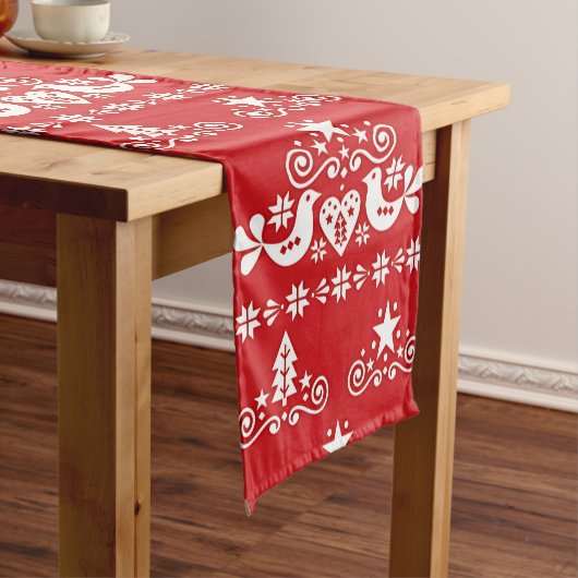 Rood & Wit Scandinavisch Kerstboom Volkskunst Medium Tafelloper (Voorbeeld)