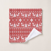 Rood & Wit Scandinavisch Noords Feest Kerstmis Bad Handdoek (Wasdoekje)