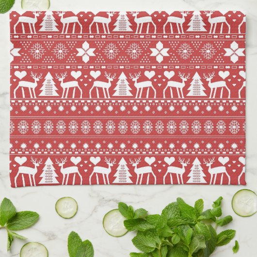Rood & Wit Scandinavische Winterkerst Theedoek (Gevouwen)