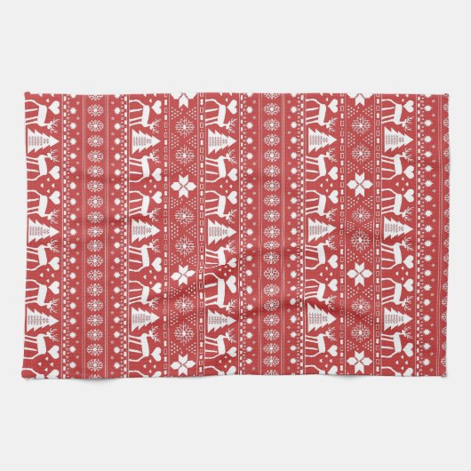 Rood & Wit Scandinavische Winterkerst Theedoek (Horizontaal)