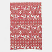 Rood & Wit Scandinavische Winterkerst Theedoek (Verticaal)