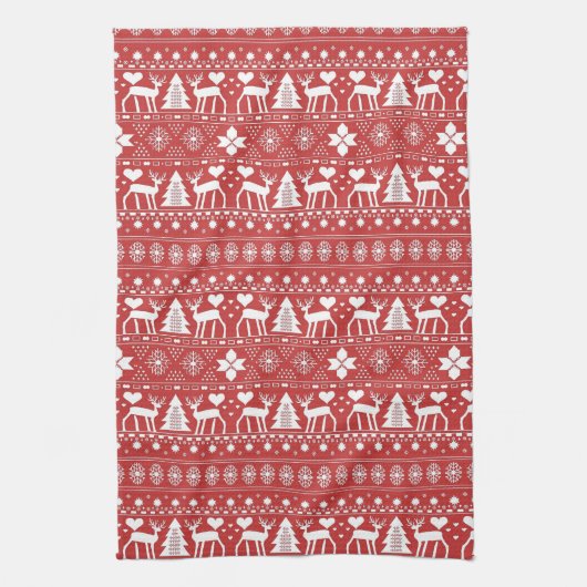 Rood & Wit Scandinavische Winterkerst Theedoek (Verticaal)