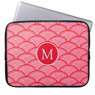 Rood-wit schelpmotief met monogram laptop sleeve