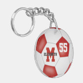 Rood Wit School Kleuren Voetbal label Sleutelhanger (Voorkant Links)