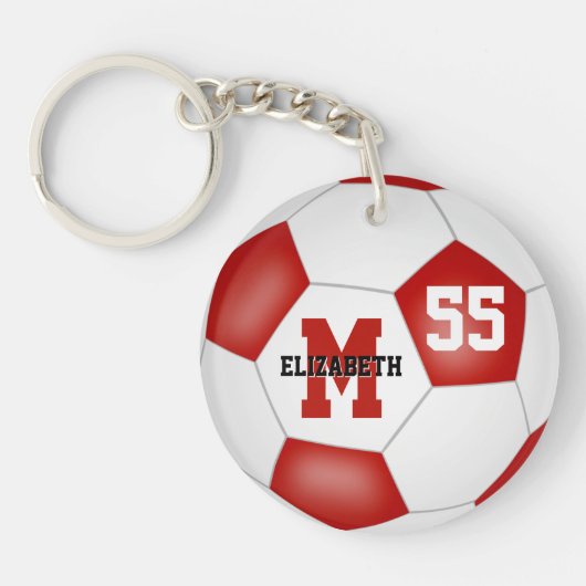 Rood Wit School Kleuren Voetbal label Sleutelhanger (Voorkant)