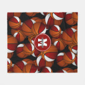 Rood wit school team kleuren basketbal patroon fleece deken (Voorkant (Horizontaal))