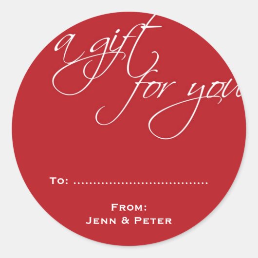 Rood wit script aangepaste kerstvakantie cadeau la ronde sticker (Voorkant)