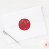 Rood wit script aangepaste kerstvakantie cadeau la ronde sticker (Envelop)