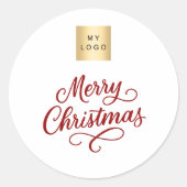 Rood wit script business kerst ronde sticker (Voorkant)