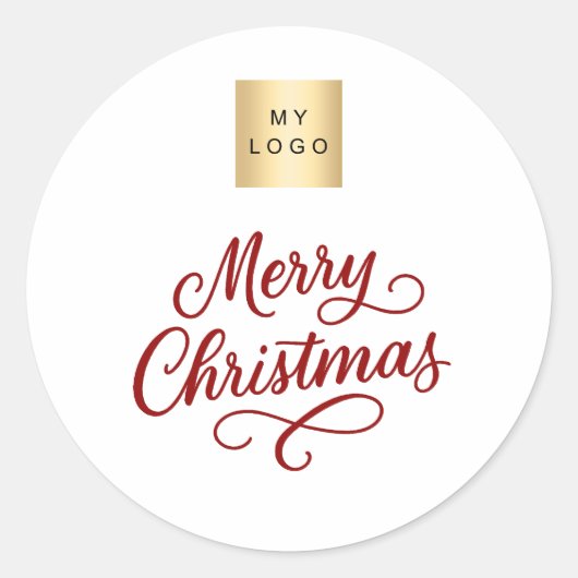 Rood wit script business kerst ronde sticker (Voorkant)
